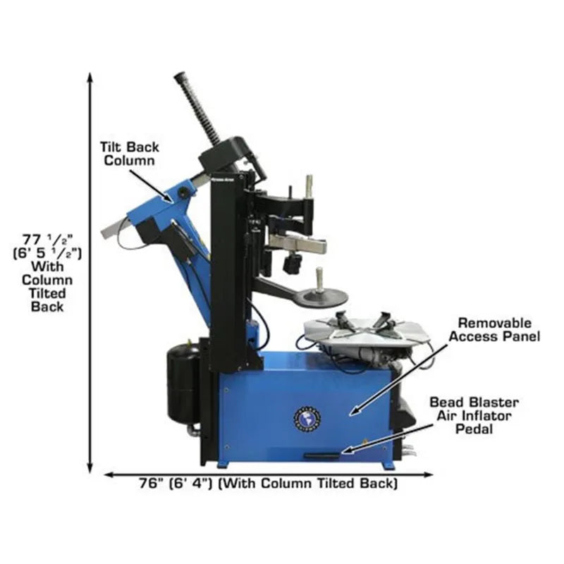 Atlas TC755DAA tire changer, dual assist arms detail