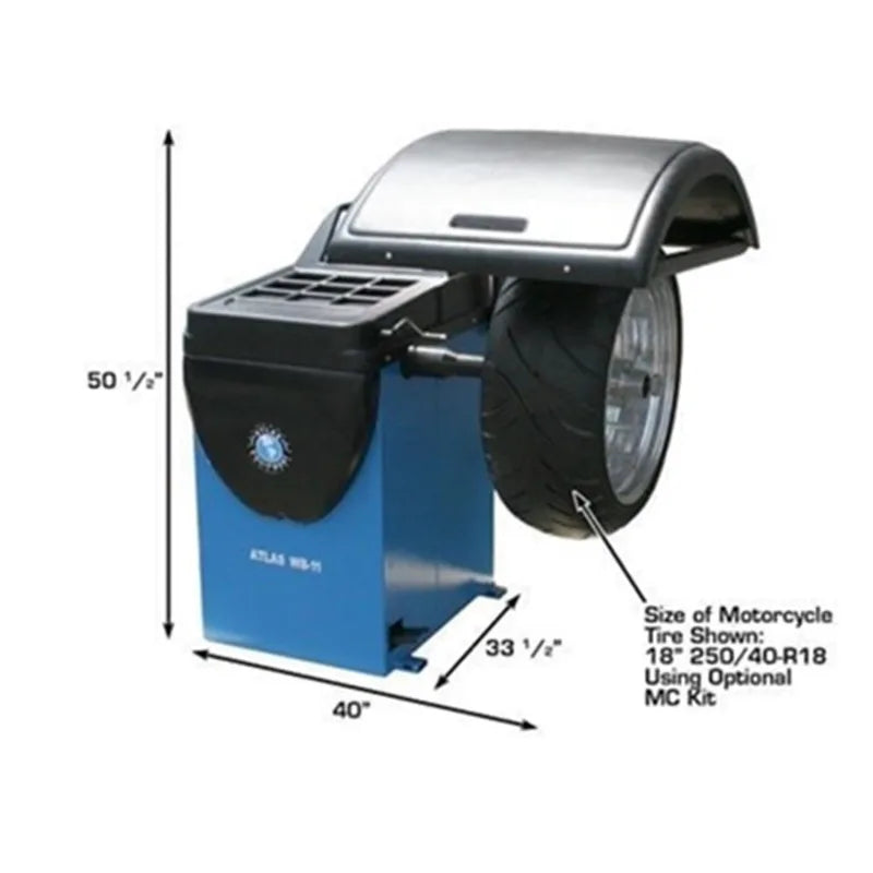 Atlas WB11 wheel balancer, shaft and centering cone detail