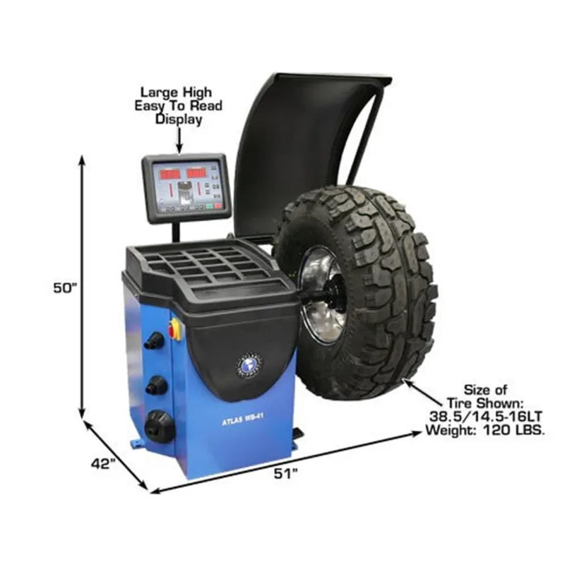 Atlas WB41 wheel balancer, shaft and centering cone detail