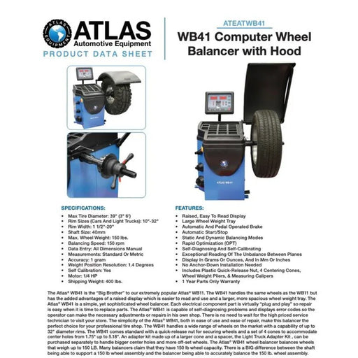 Atlas WB41 wheel balancer, side view