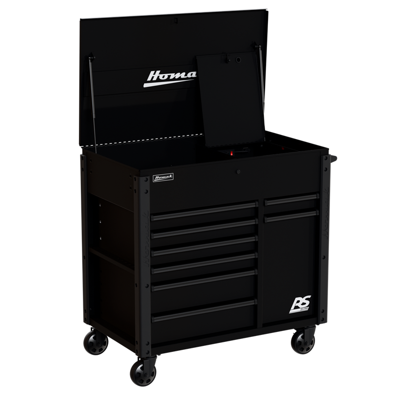 Homak 06044080 44 inch RS Pro 8 drawer power service cart Midnight Black