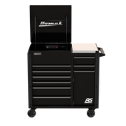 Homak 06044090 44 inch RS Pro 9 drawer power service cart with workstation Midnight Black