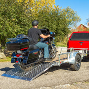 Black Widow Big Boy EZ Rizer Aluminum Folding Motorcycle Trailer Ramp in use
