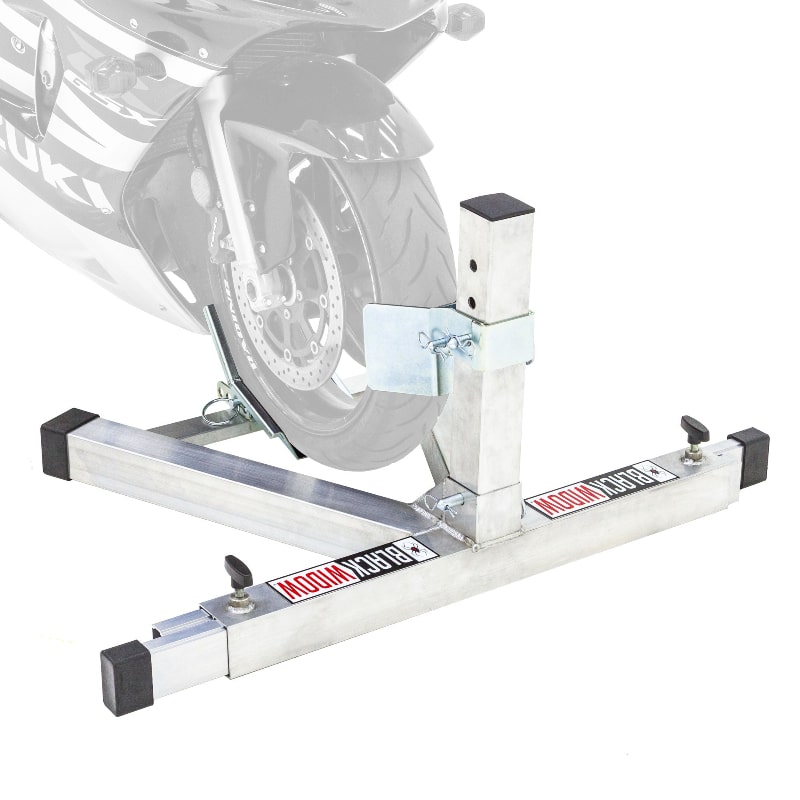detailed image of the Black Widow Adjustable Width Motorcycle Wheel Chock