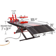 Black Widow ProLift Extra-Wide Pneumatic Motorcycle Lift Table dimensions and measurements