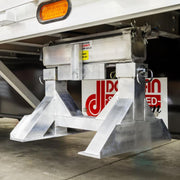 HD Ramps Clamp-On Semi-Trailer Ramp Stand Storage Brackets attached to the trailer underbody