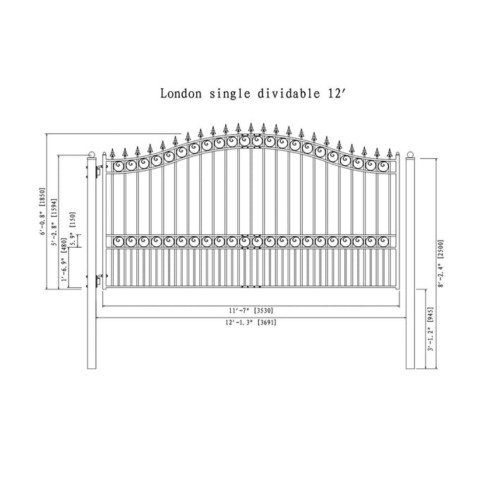 Aleko Steel Single Swing Driveway Gate - LONDON Style - 12 x 6 Feet