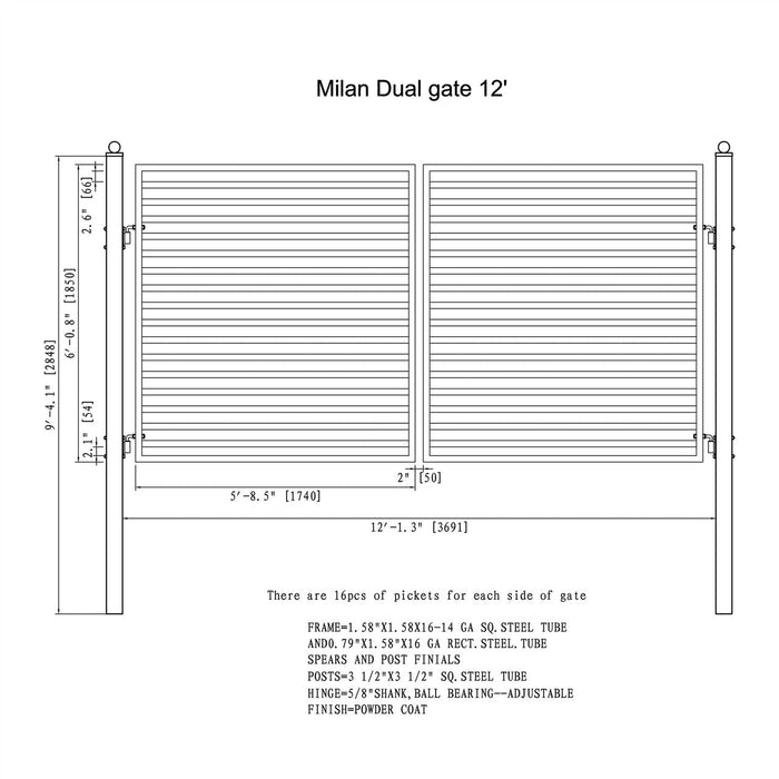 Aleko Steel Dual Swing Driveway Gate - MILAN Style - 12 x 6 Feet