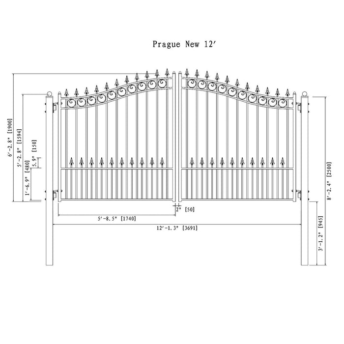 Aleko Steel Dual Swing Driveway Gate - PRAGUE Style - 12 x 6 Feet