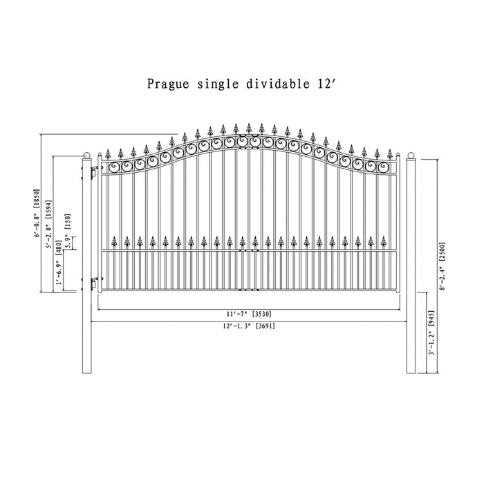 Aleko Steel Single Swing Driveway Gate - PRAGUE Style - 12 x 6 Feet