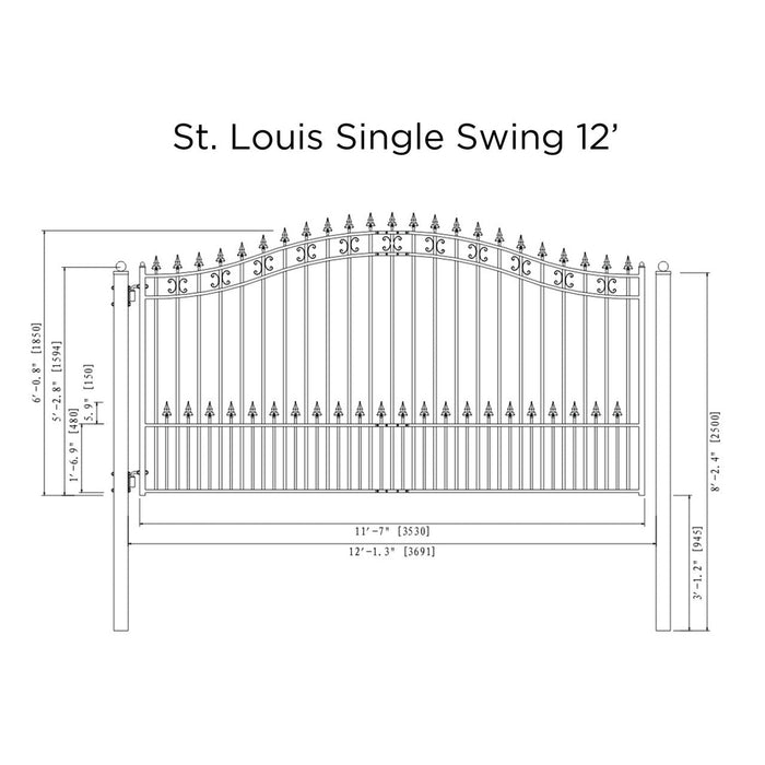 Aleko Steel Single Swing Driveway Gate - ST.LOUIS Style - 12 x 6 Feet