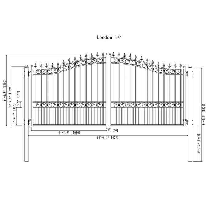 Aleko Steel Dual Swing Driveway Gate - LONDON Style - 14 x 6 Feet