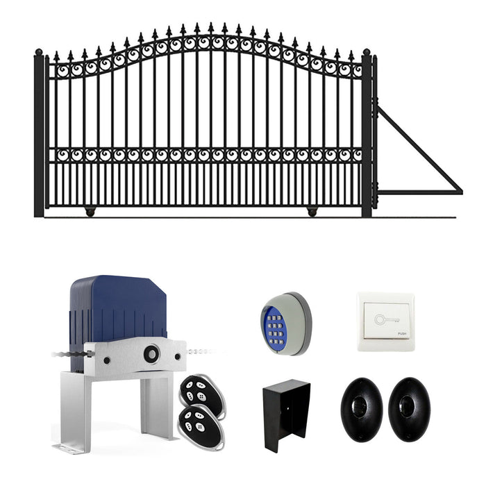 Aleko Automated Steel Sliding Driveway Gate and Gate Opener Complete Kit - LONDON Style - 14 x 6 Feet