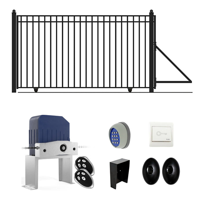 Aleko Automated Steel Sliding Driveway Gate and Gate Opener Complete Kit - MADRID Style - 14 x 6 Feet