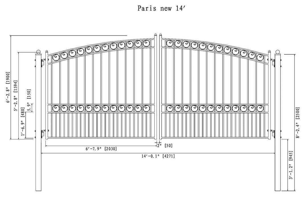 Aleko Steel Dual Swing Driveway Gate - PARIS Style - 14 x 6 Feet