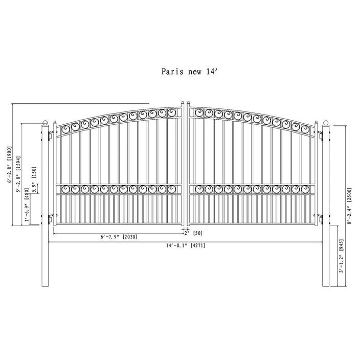 Aleko Steel Dual Swing Driveway Gate - PARIS Style - 14 x 6 Feet