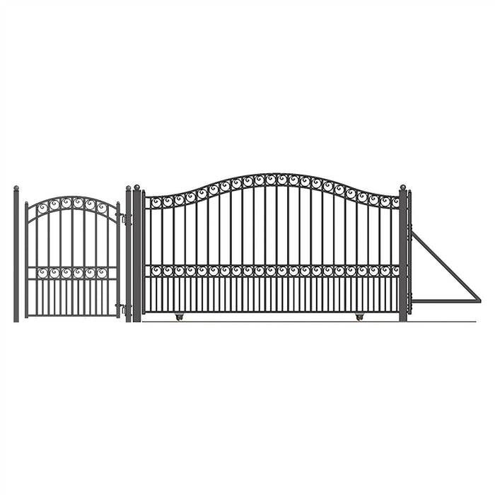 Aleko Steel Sliding Driveway Gate - 14 ft with Pedestrian Gate - 5 ft - PARIS Style