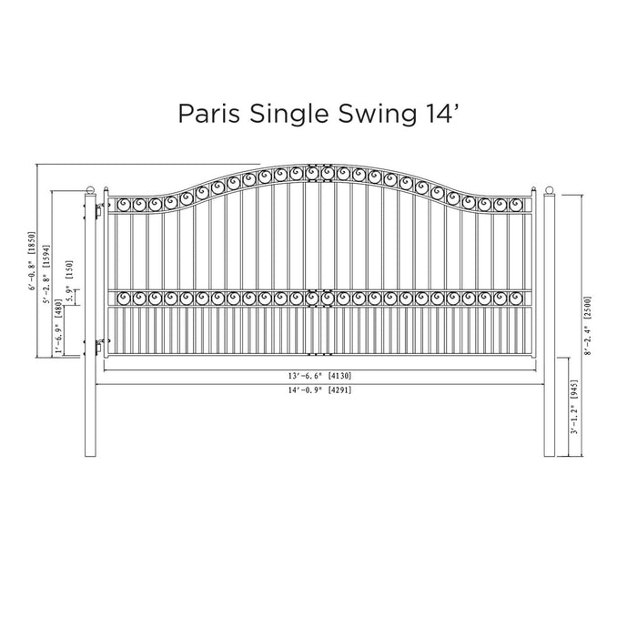 Aleko Steel Single Swing Driveway Gate - PARIS Style - 14 x 6 Feet