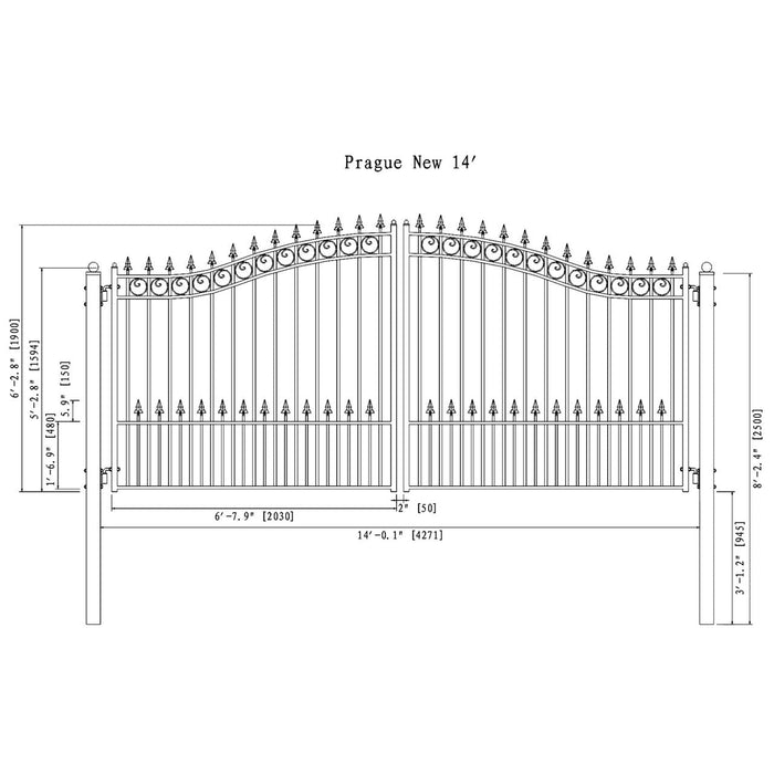 Aleko Steel Dual Swing Driveway Gate - PRAGUE Style - 14 x 6 Feet