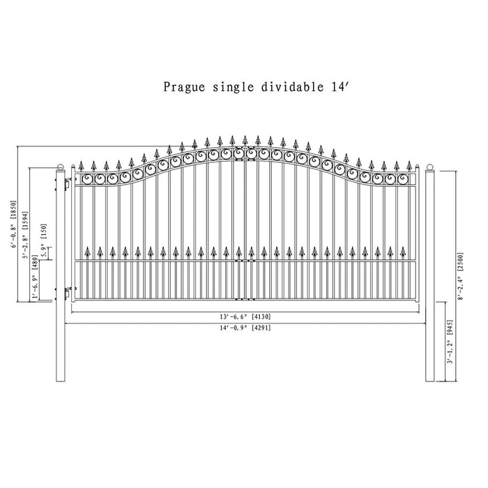 Aleko Steel Single Swing Driveway Gate - PRAGUE Style - 14 x 6 Feet