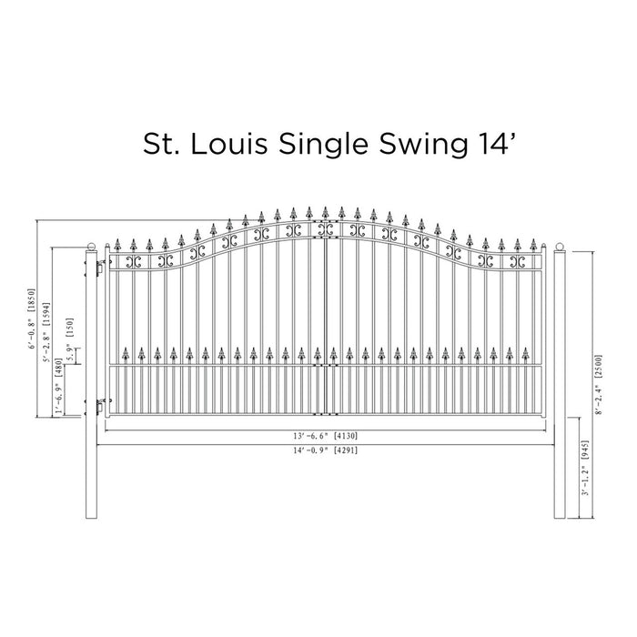 Aleko Steel Single Swing Driveway Gate - ST.LOUIS Style - 14 x 6 Feet
