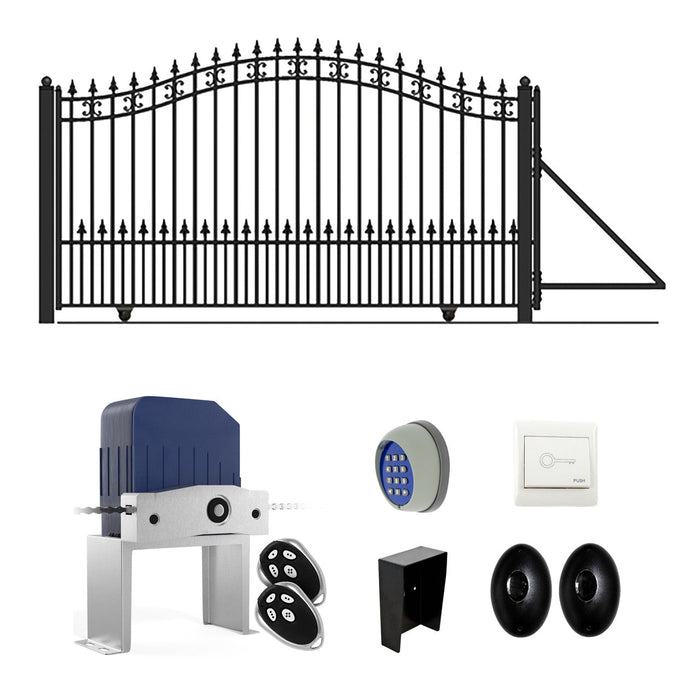 Aleko Automated Steel Sliding Driveway Gate and Gate Opener Complete Kit - ST. LOUIS Style - 14 x 6 Feet