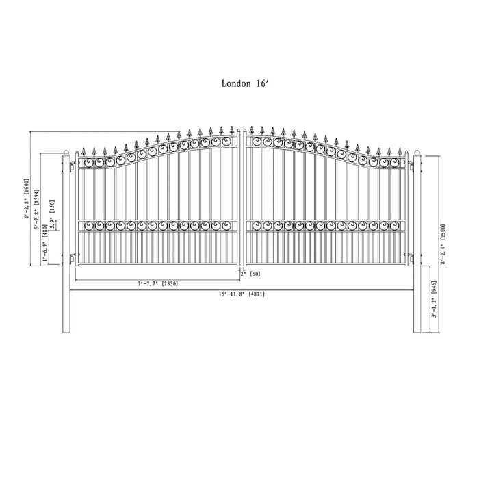 Aleko Steel Dual Swing Driveway Gate - LONDON Style - 16 x 6 Feet