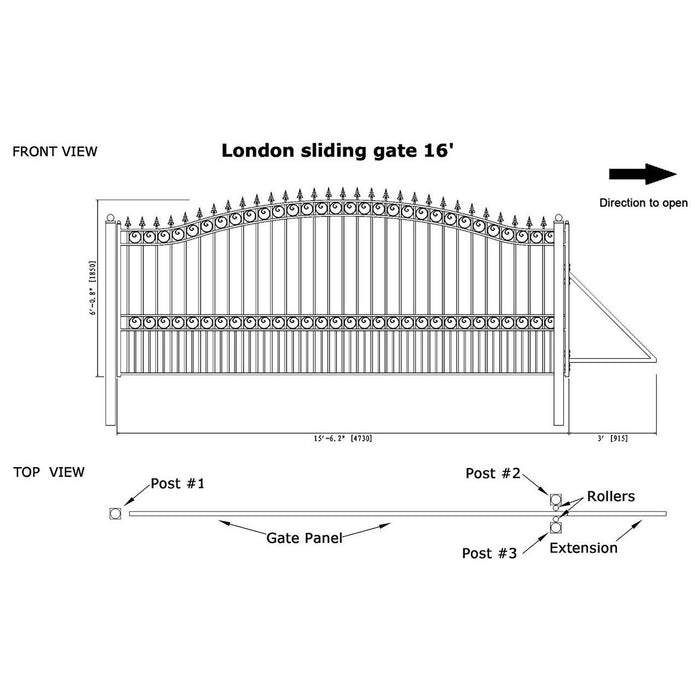 Aleko Automated Steel Sliding Driveway Gate and Gate Opener Complete Kit - LONDON Style - 16 x 6 Feet