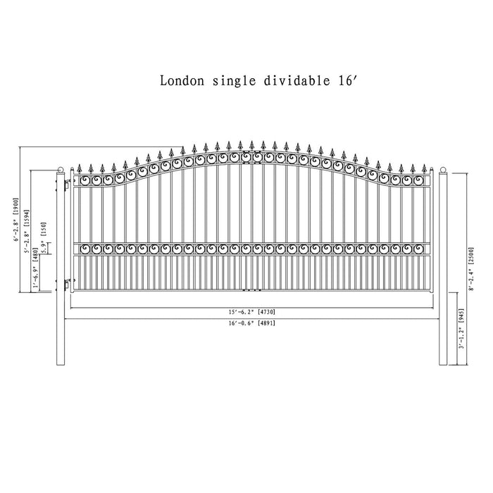 Aleko Steel Single Swing Driveway Gate - LONDON Style - 16 x 6 Feet