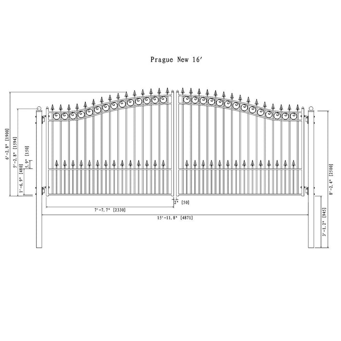 Aleko Steel Dual Swing Driveway Gate - PRAGUE Style - 16 x 6 Feet