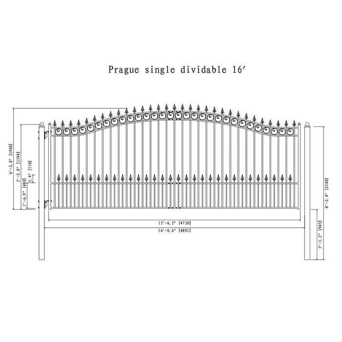 Aleko Steel Single Swing Driveway Gate - PRAGUE Style - 16 x 6 Feet