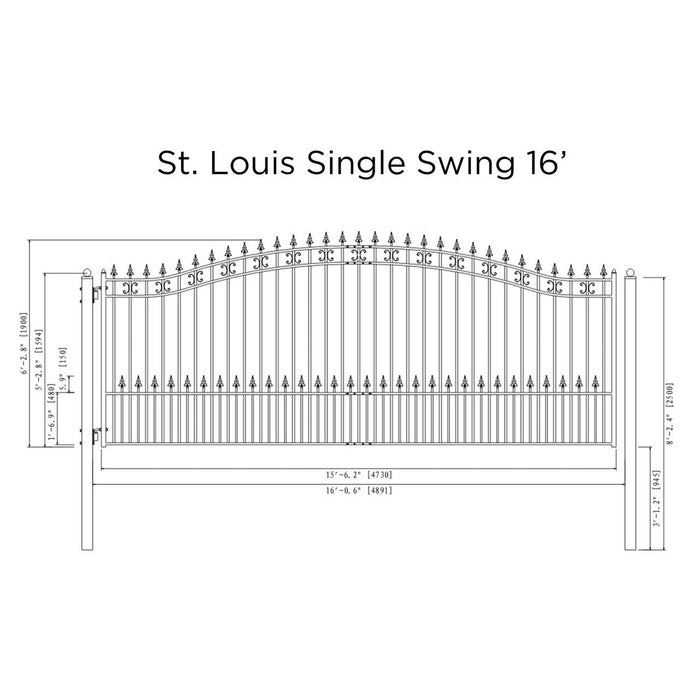 Aleko Steel Single Swing Driveway Gate - ST.LOUIS Style - 16 x 6 Feet