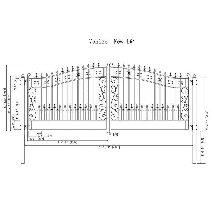 Aleko Steel Dual Swing Driveway Gate - VENICE Style - 16 x 6 Feet