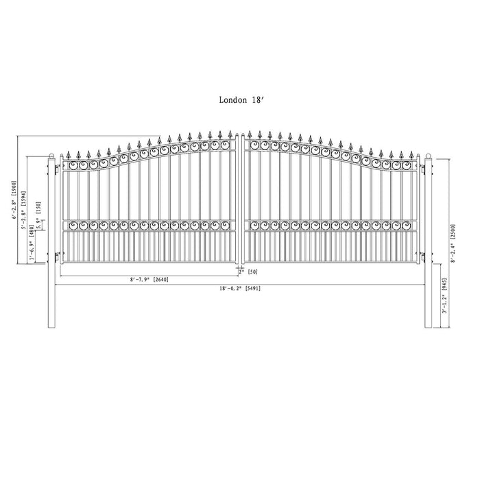 Aleko Steel Dual Swing Driveway Gate - LONDON Style - 18 x 6 Feet