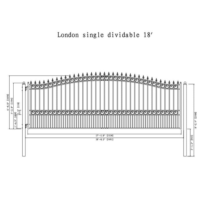 Aleko Steel Single Swing Driveway Gate - LONDON Style - 18 x 6 Feet