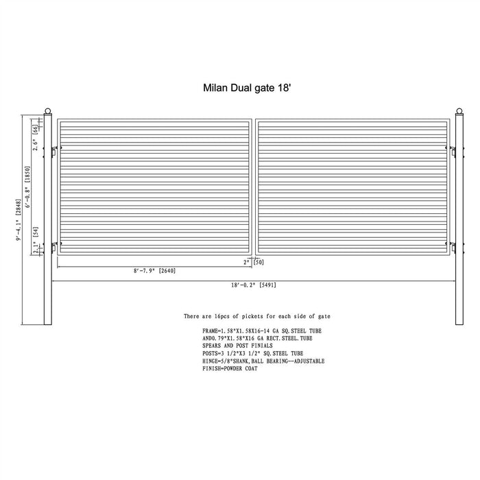 Aleko Steel Dual Swing Driveway Gate - MILAN Style - 18 x 6 Feet