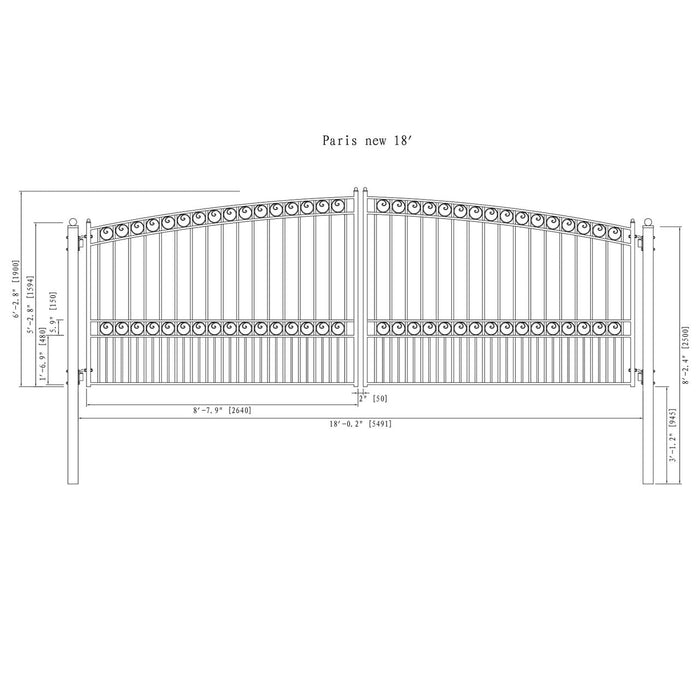 Aleko Steel Dual Swing Driveway Gate - PARIS Style - 18 x 6 Feet