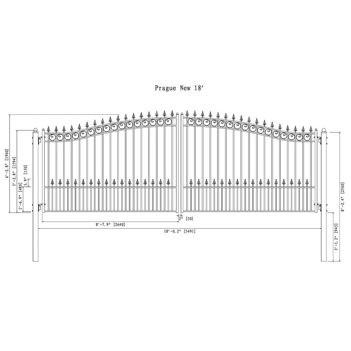 Aleko Steel Dual Swing Driveway Gate - PRAGUE Style - 18 x 6 Feet