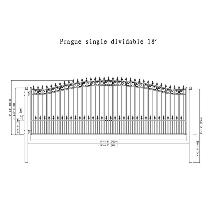 Aleko Steel Single Swing Driveway Gate - PRAGUE Style - 18 x 6 Feet