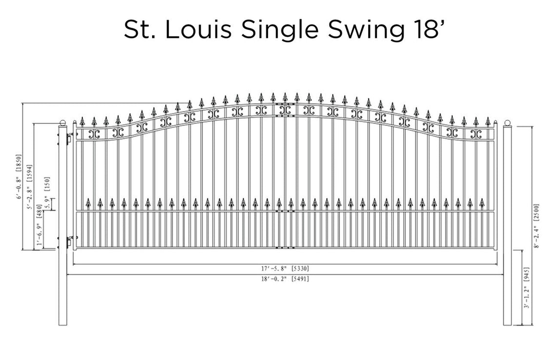 Aleko Steel Single Swing Driveway Gate - ST.LOUIS Style - 18 x 6 Feet