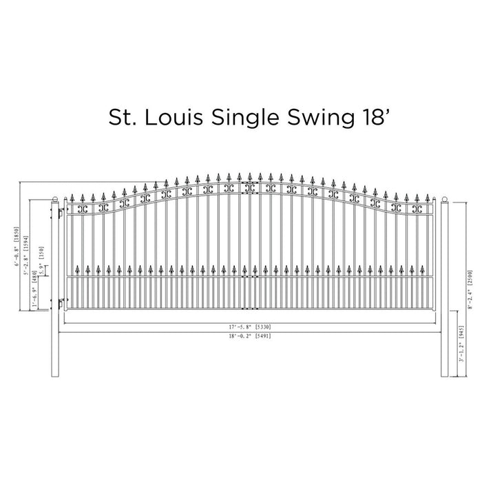 Aleko Steel Single Swing Driveway Gate - ST.LOUIS Style - 18 x 6 Feet