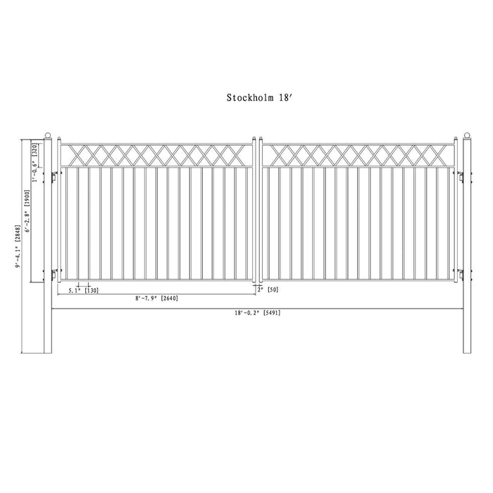 Aleko Steel Dual Swing Driveway Gate - STOCKHOLM Style - 18 x 6 Feet