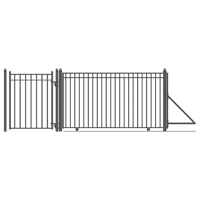 Aleko Steel Sliding Driveway Gate - 20 ft with Pedestrian Gate - 5 ft - MADRID Style