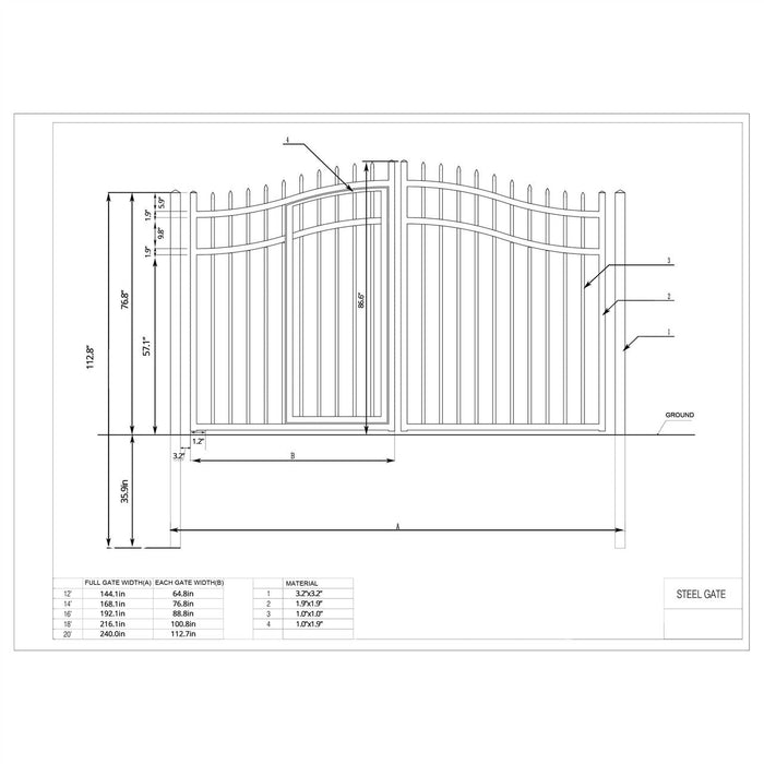 Aleko Steel Dual Swing Driveway Gate with Built-In Pedestrian Door - VIENNA Style - 14 x 7 Feet