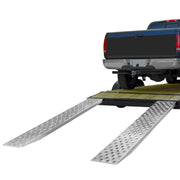 HD Ramps EZ Traction Aluminum Hook End Car Trailer Ramps 7'10"x15" 5,000 lbs Capacity is hooked to the trailer
