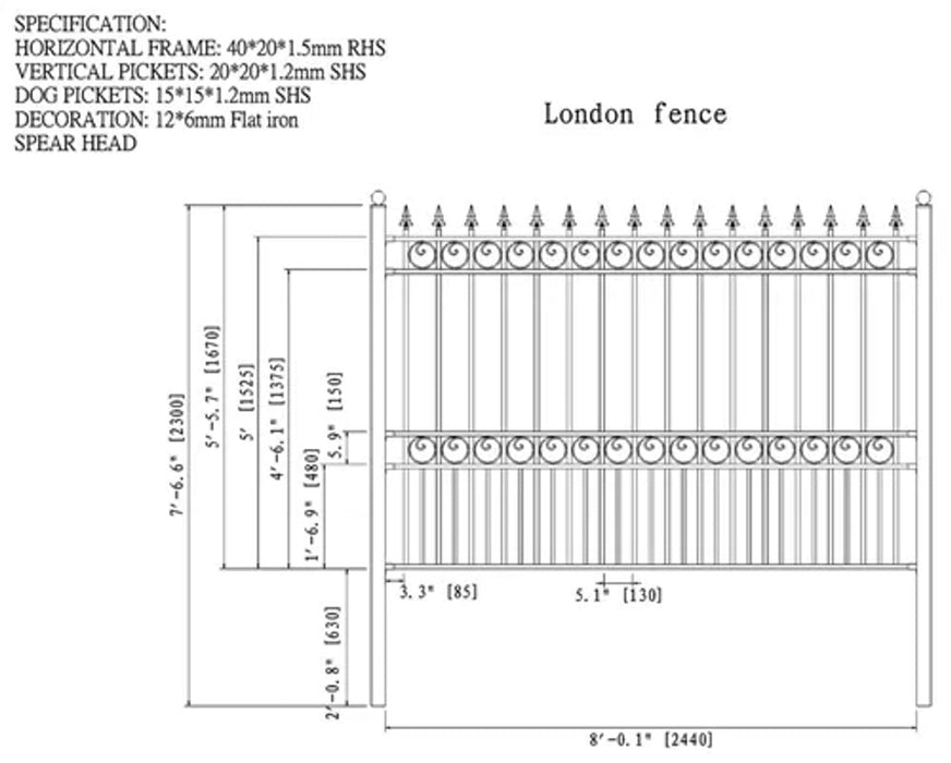 Aleko Steel Fence - LONDON Style - 8 x 5 Ft