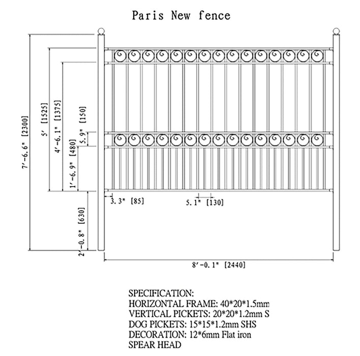 Aleko Steel Fence - PARIS Style - 8 x 5 Ft