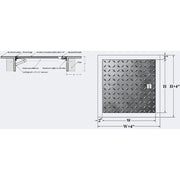 dimensions of the Cendrex Flush Aluminum Floor Hatch with Exposed Flange 300 lbs PSF Capacity