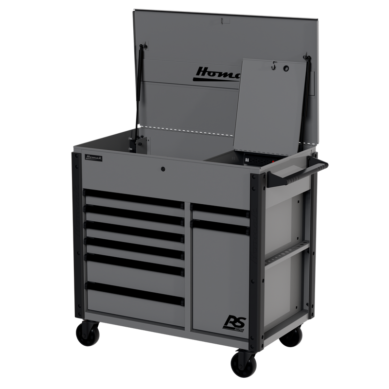 Homak 06044080 power service cart side view