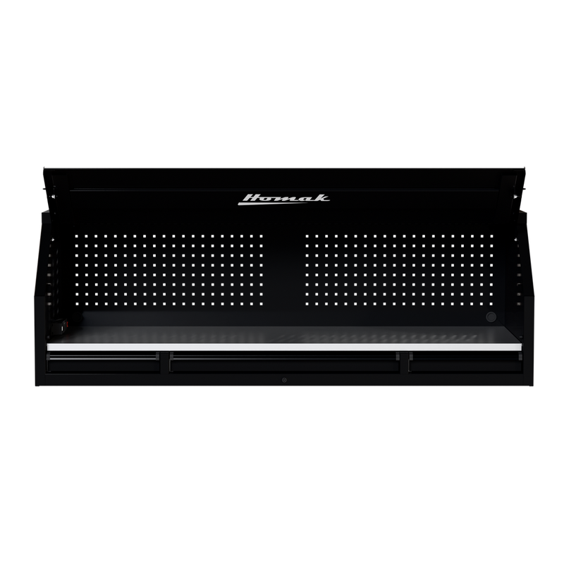 Homak 02072010 72" RS Pro Hutch with Power Strip and Stainless Steel Top - Midnight Black